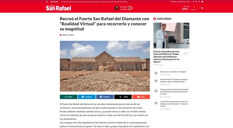 Cobertura de prensa 2 — Fuerte San Rafael del Diamante en realidad virtual