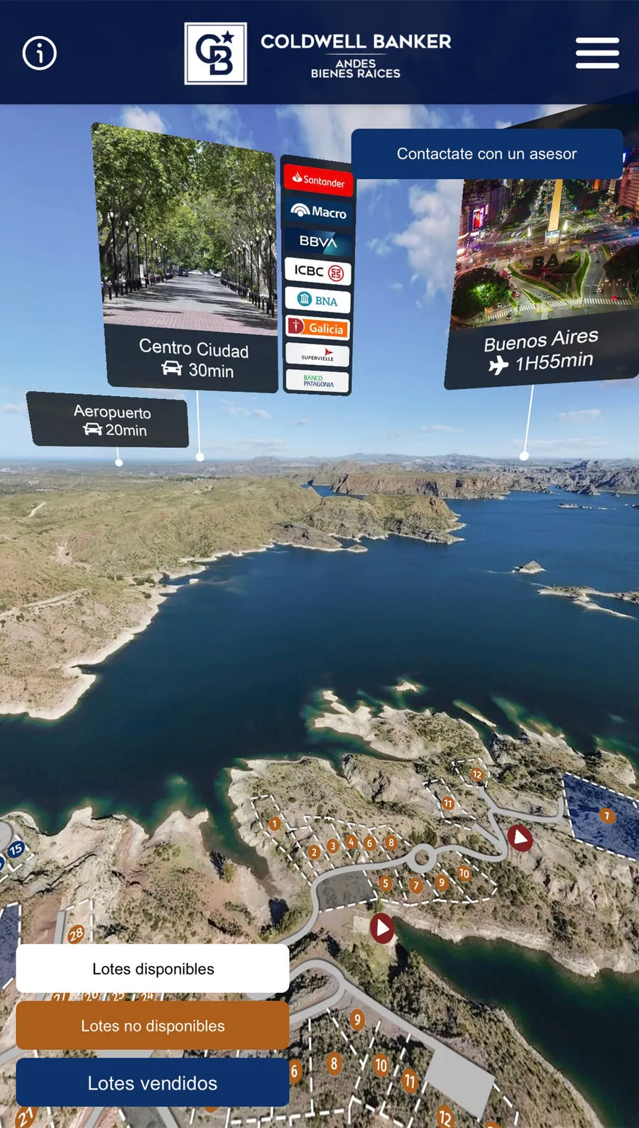 Puerto Reyunos — recorrido virtual del loteo